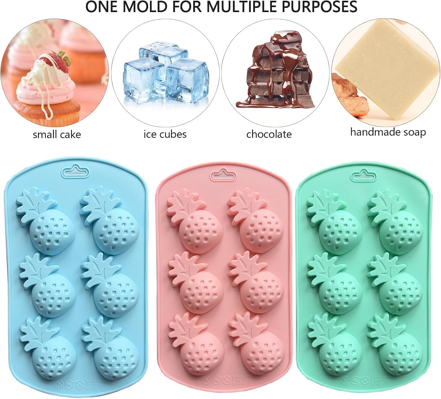 3 Pack Pineapple Silicone Molds, Mini Candy & Gummy Molds for Chocolate, Ice Cubes, Fruit Snack Baking, Flexible Food Grade Silicone Molds, Easy Release, 3 Colours