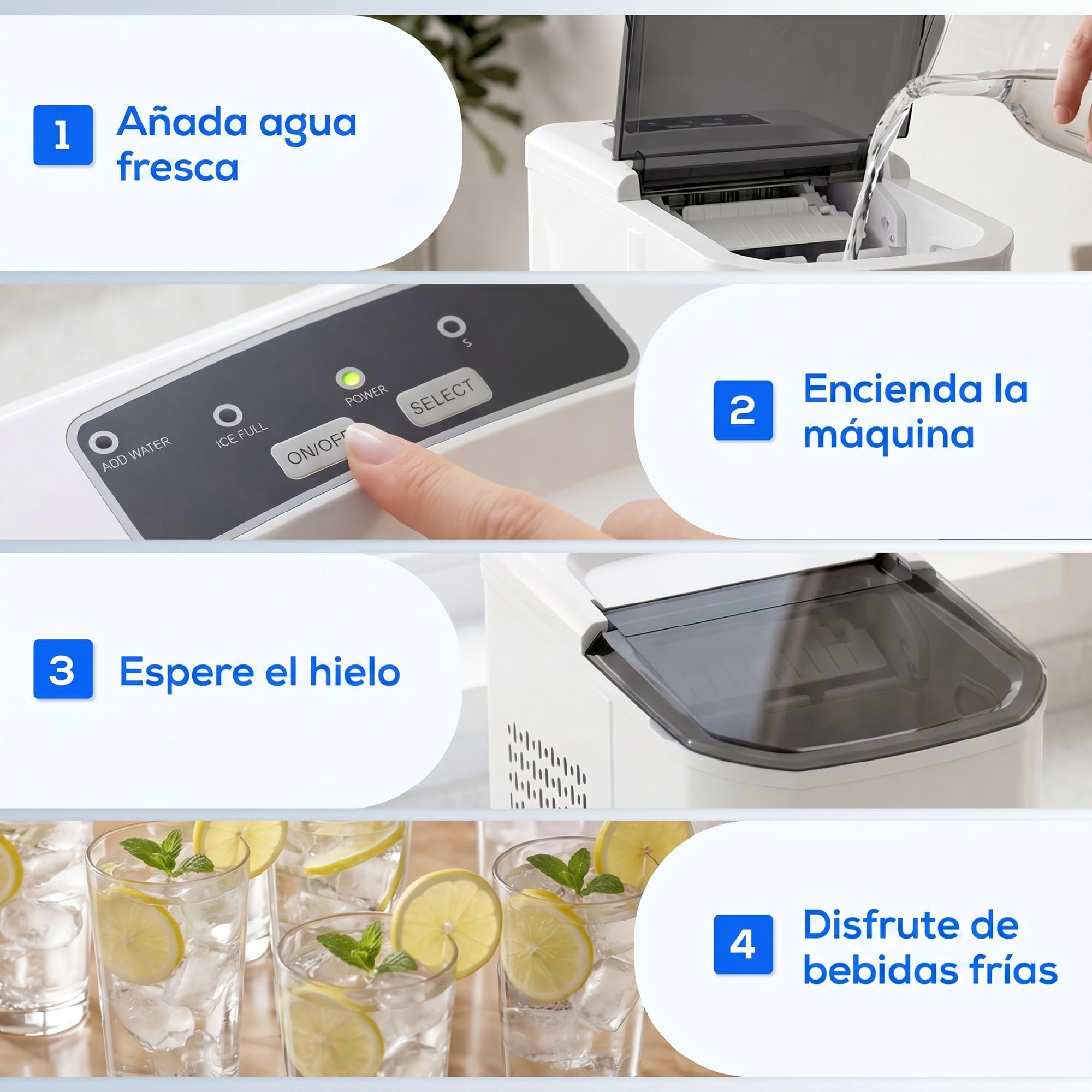 HOMCOM Máquina de Hielo, Máquina de Cubitos de Hielo Autolimpiable, 12 kg/24H, 9 Cubitos Listos en 7 Minutos, 2 Tamaños de Hielo, 1,5L Depósito, para Hogar, Cocina, Oficina, Bar, Blanco — view 9