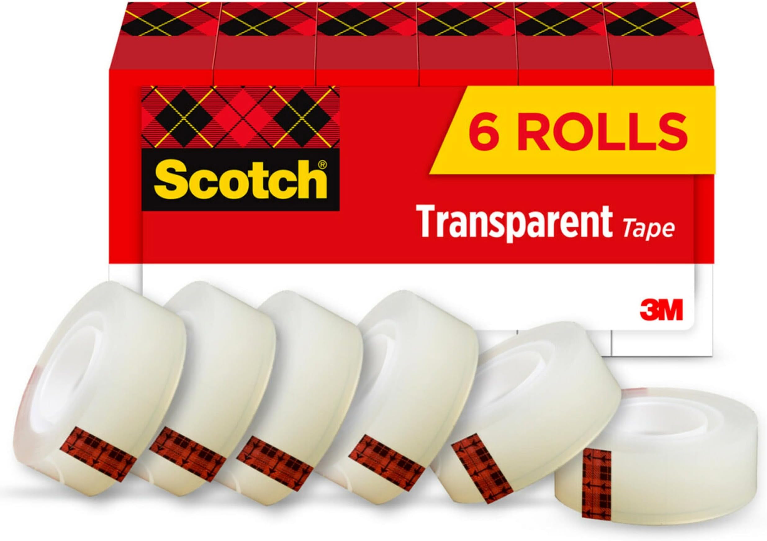 Scotch Transparent Tape, Clear Tape Engineered for Office and Home Use, 1 Inch Core, 3/4 in x 1000 in, 6 Boxes