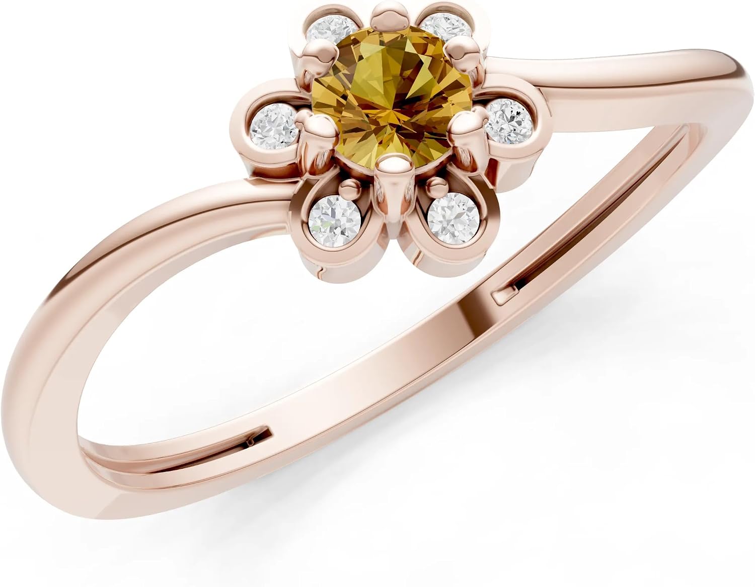 PEORA Round Cut Citrine Stackable Band Available in Solid 10K, 14K or 18K Ring – White, Yellow or Rose Gold