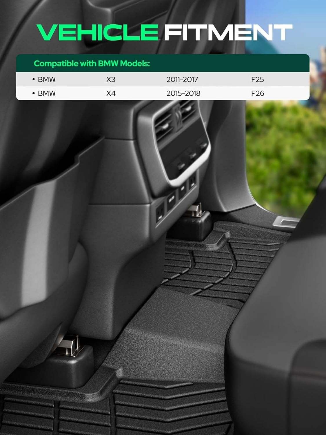 YHTAUTO Floor Mats Fit BMW X3 F25 2011-2017, X4 F26 Accessories 2015-2018, TPE Floor Liners All-Weather Protection Custom Fit, 1st & 2nd Row, Set of 3 Black