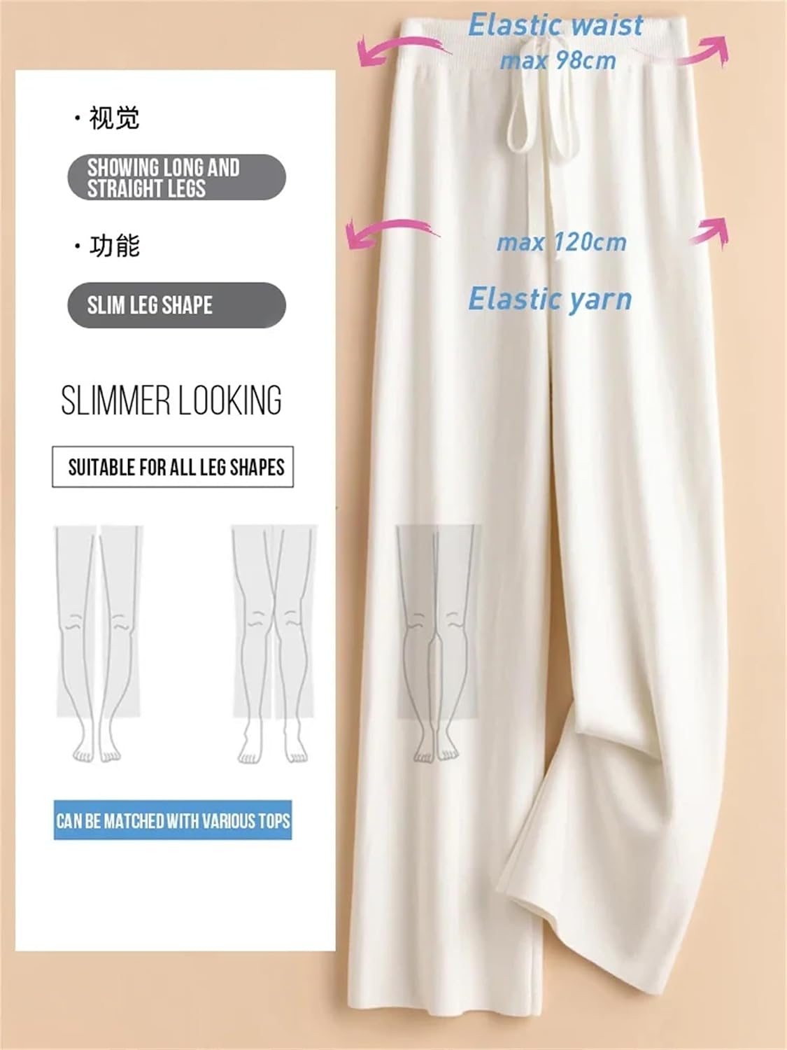 Women's Floor-Length Long Knitted Heavy Loose Trousers Trousers Wide-Leg Soft Korean Style Work Trousers
