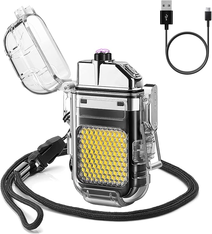 X Spring Dual Arc Waterproof Electric USB Rechargeable Lighter With 30 COB LED Lights and 3 Modes of Flashlight for Camping, Hiking, Traveling (Black)