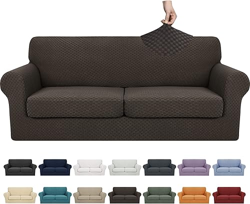 YEMYHOM Fundas de sofá de 3 piezas a cuadros para sofá de 2 cojines, funda de sofá de alta elasticidad con 2 fundas de cojín de asiento extra