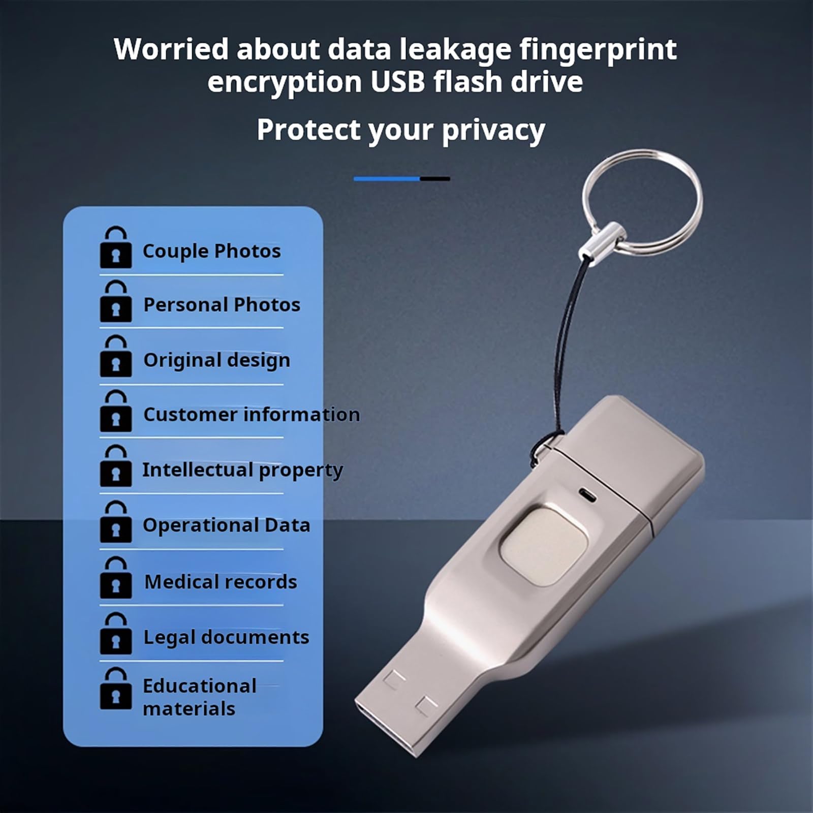 Chiavetta USB con Impronta Digitale, 16GB/32GB/64GB/128GB/256GB Chiavetta USB 3.0, Doppia Interfaccia USB 3.0 + Type-C, Partizione Crittografata Personalizzabile 64GB