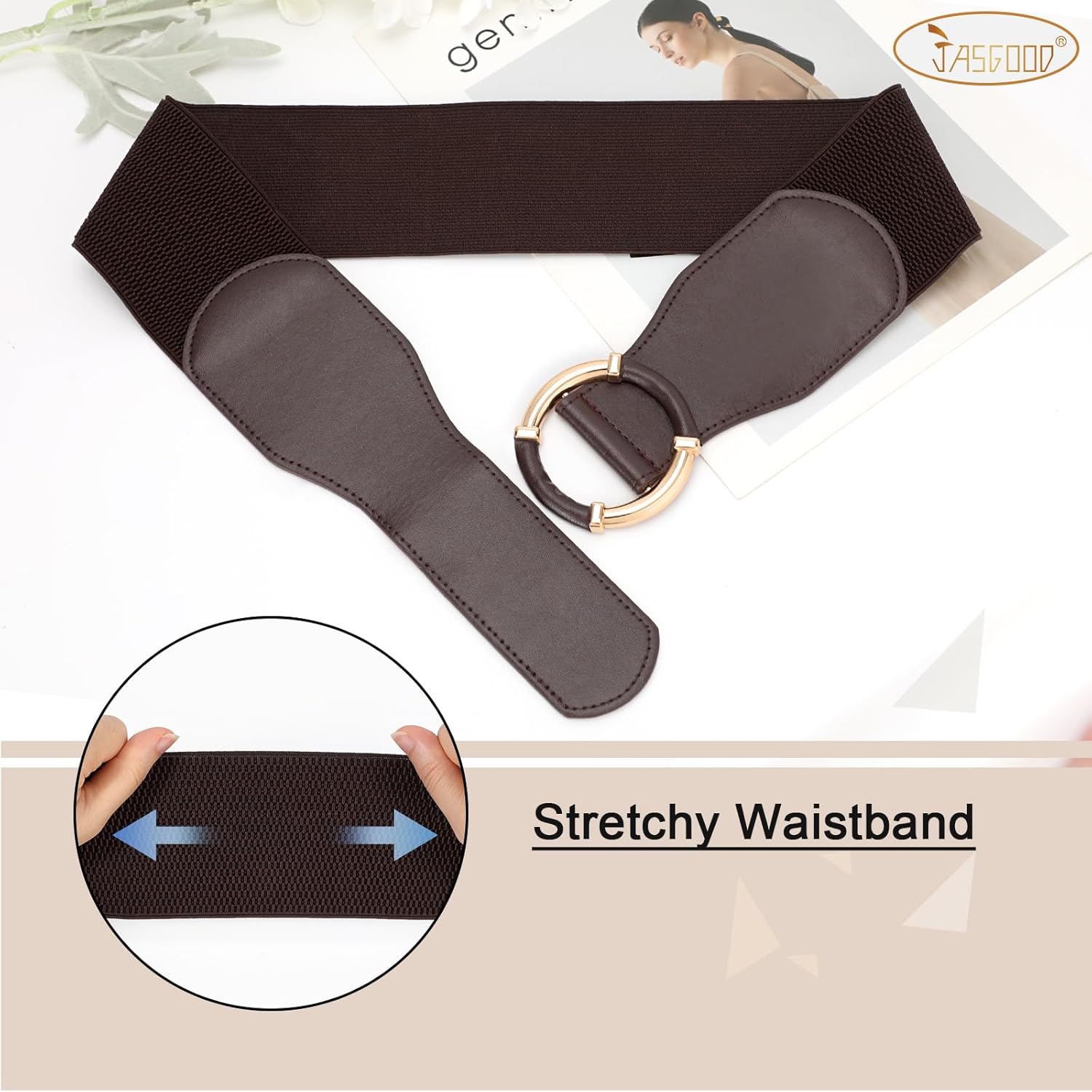 JASGOOD Women Wide Waist Belt Stretchy Elastic Vintage Belts for Dress Ladies Belt with Circle Buckle - Image 5