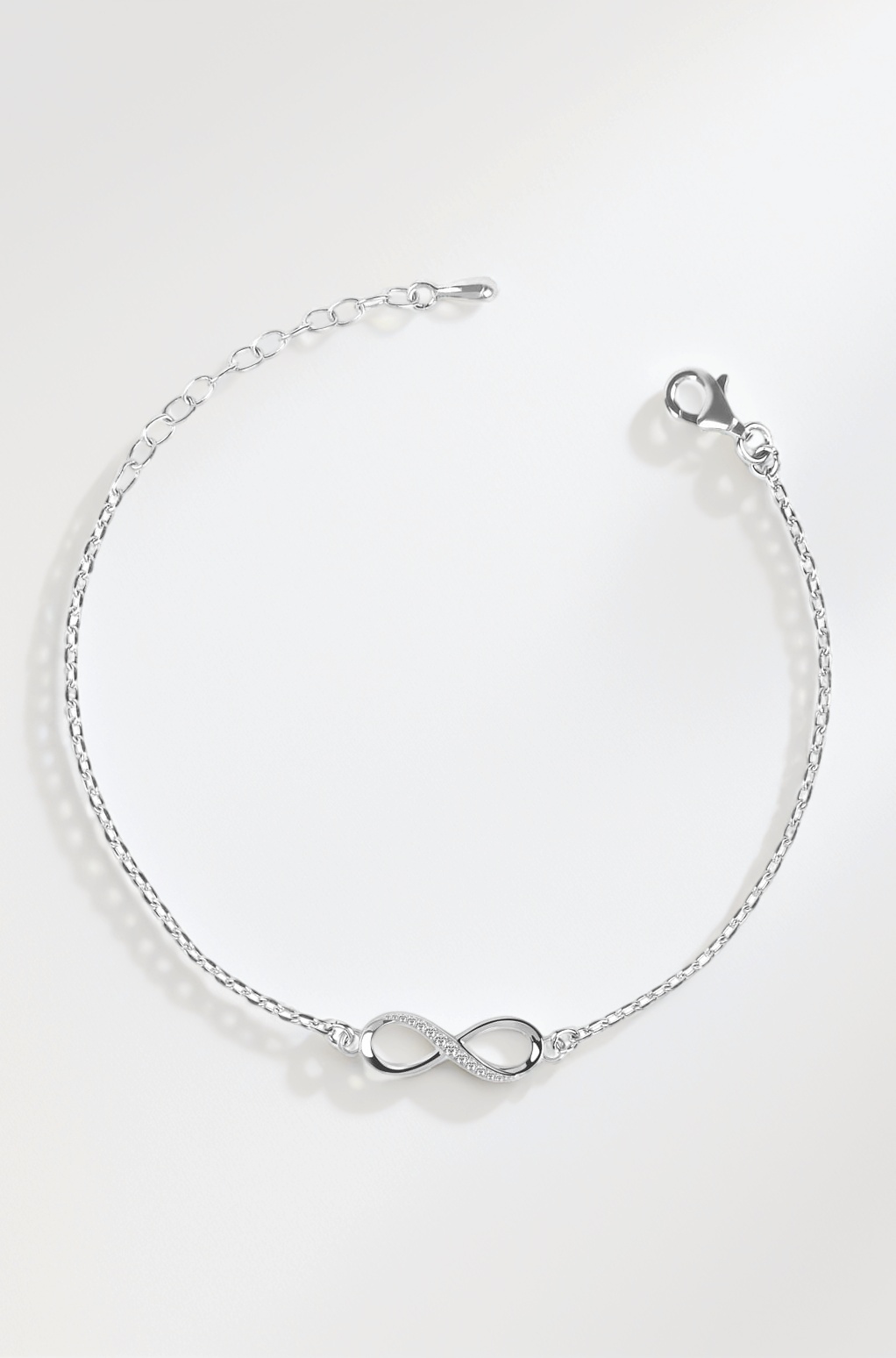 925 Sterling Silver Infinity Bracelet, Adjustable, Rhodium Plated, Swiss Zirconia Gift for Women and Girls