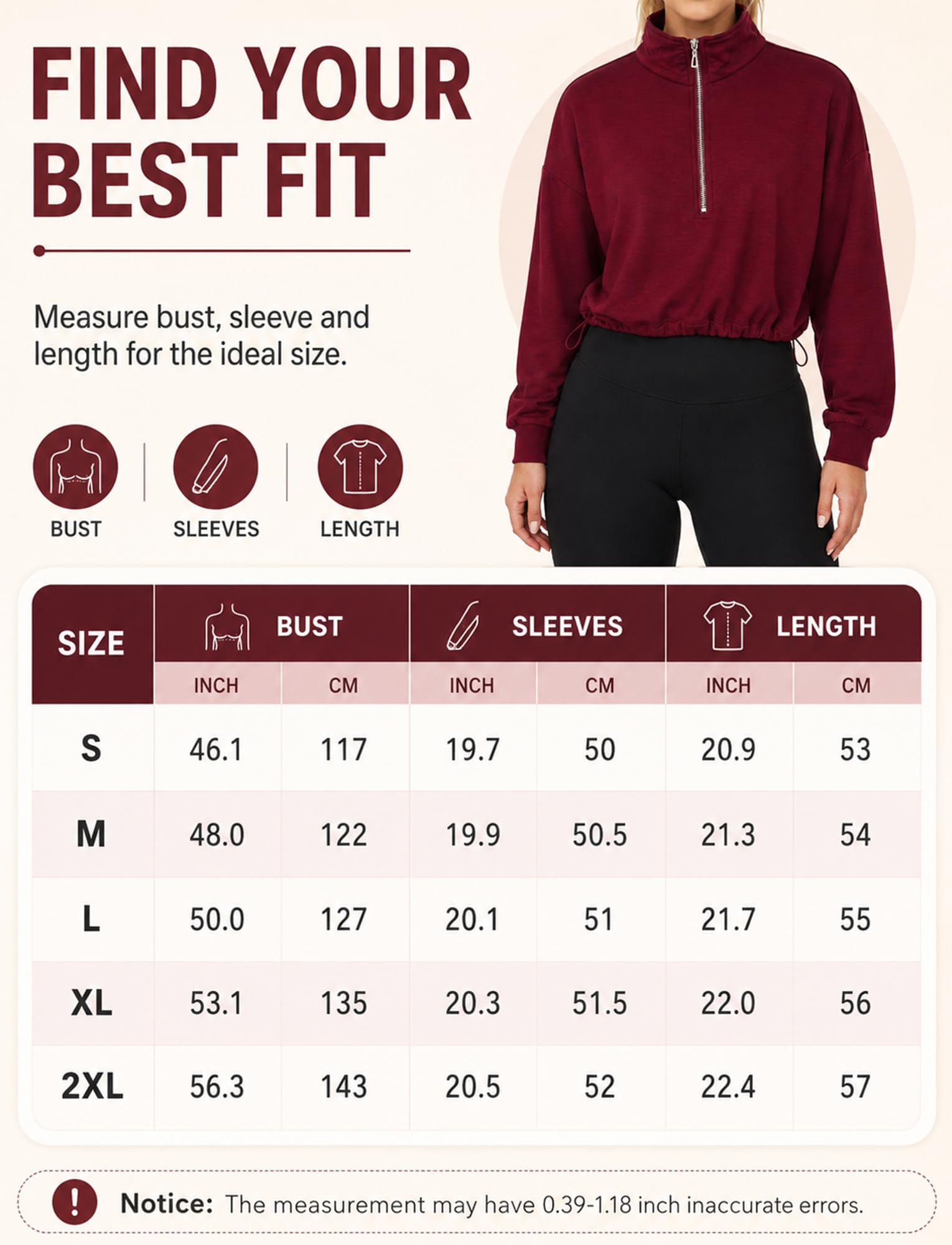 FEOYA Damska bluza Cropped Half Zip Oversize, stójka, sweter