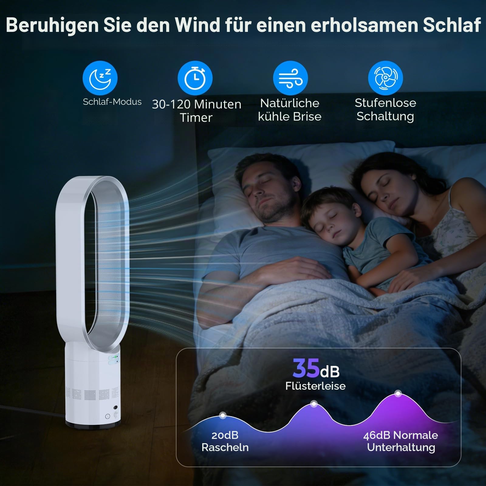 Eznaobo Blattloser Turmventilator mit Luftreiniger, 25,7-Zoll Leiser Turmventilator für das Schlafzimmer, 80°-Schwenkfunktion, 2-Stunden-Timer, tragbarer Standventilator, blattlose Ventilatore (grey)
