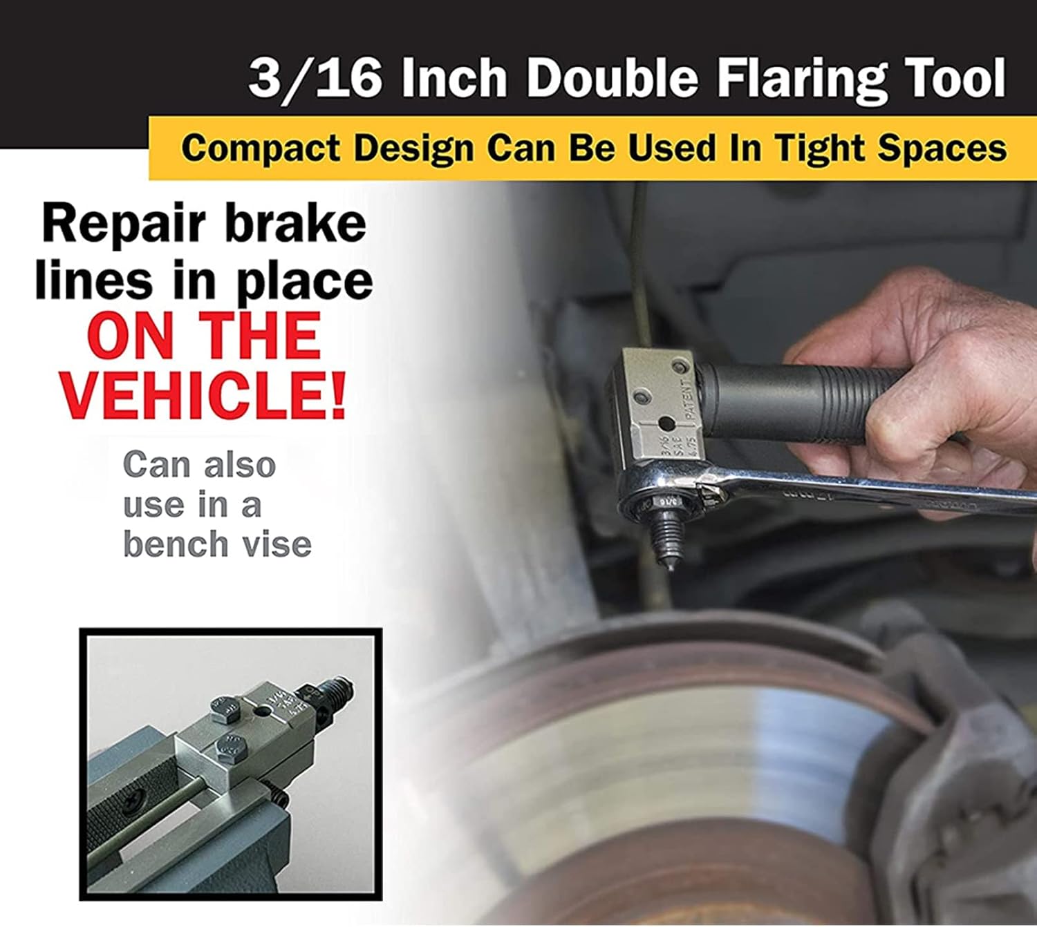 3/16in Brake Pipe Double Flaring Tool Kit 45 Degree Flare Universal Brake Tube Flare Tool for Vehicle Brake Lines Repairing with Double Flaring Tool, Locating Bolt