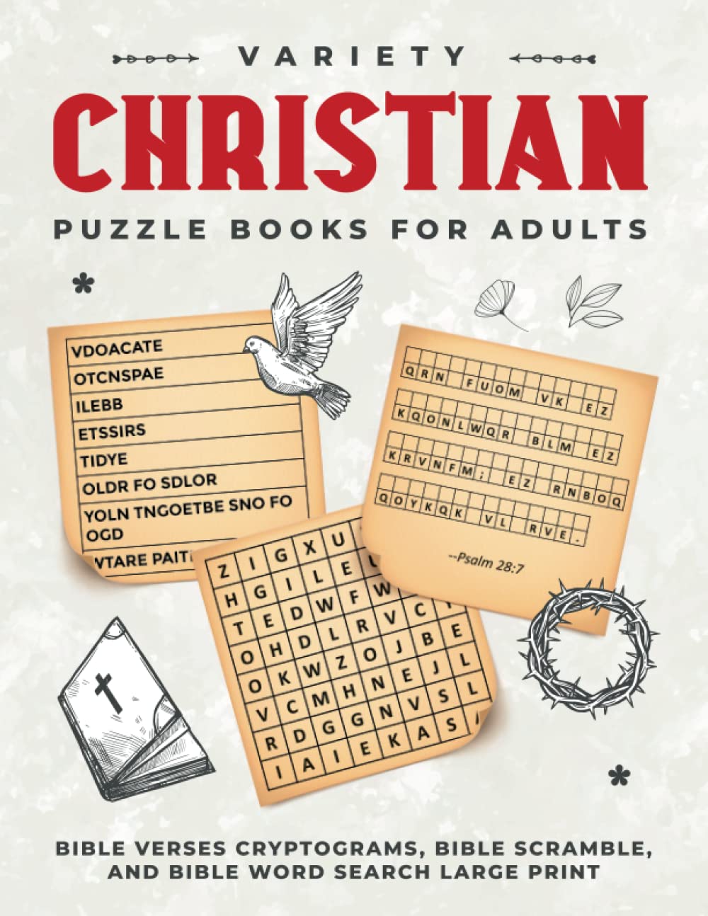 Variety Christian Puzzle Books for Adults: Bible Verses Cryptograms, Bible Scramble, and Bible Word Search Large Print