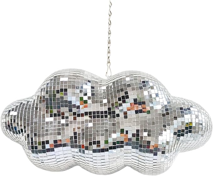 Bola espejada en forma de nube y globo, decoración para interiores, escultura artística para mesa con base metálica dorada, decoración colgante para fiestas con cadena miniatura 4