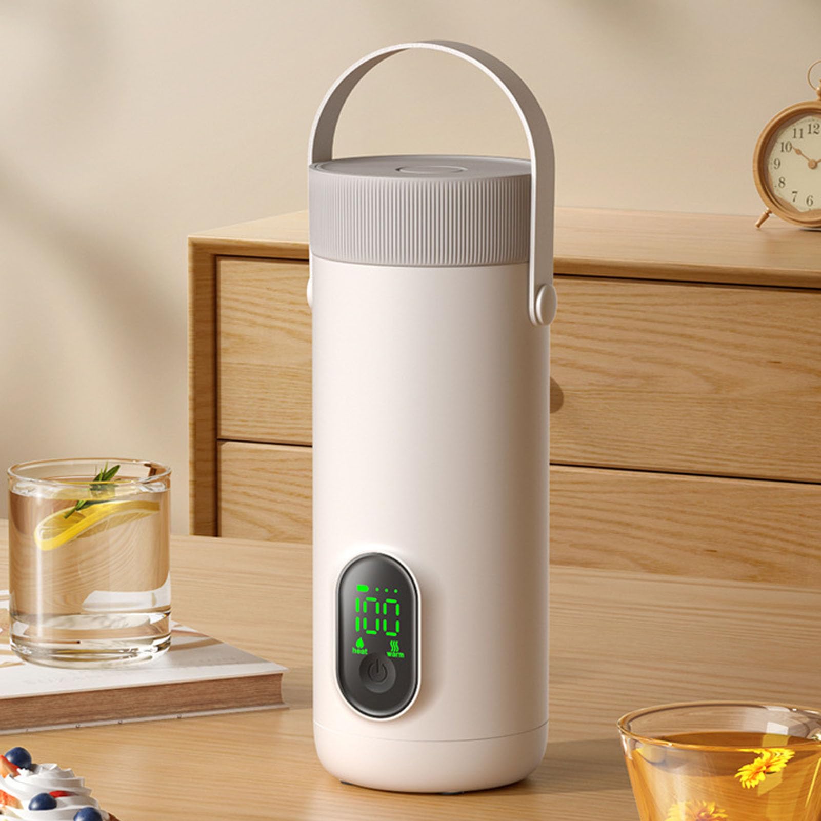 Tonysa Bollitore Elettrico Portatile, 4 su 1 Seggiolino Elettrico da Viaggio, Piccolo tè Al tè Riscaldare L'acqua Caldaia Riscaldamento 350 Ml per Escursioni, Campeggio, Viaggio (White)