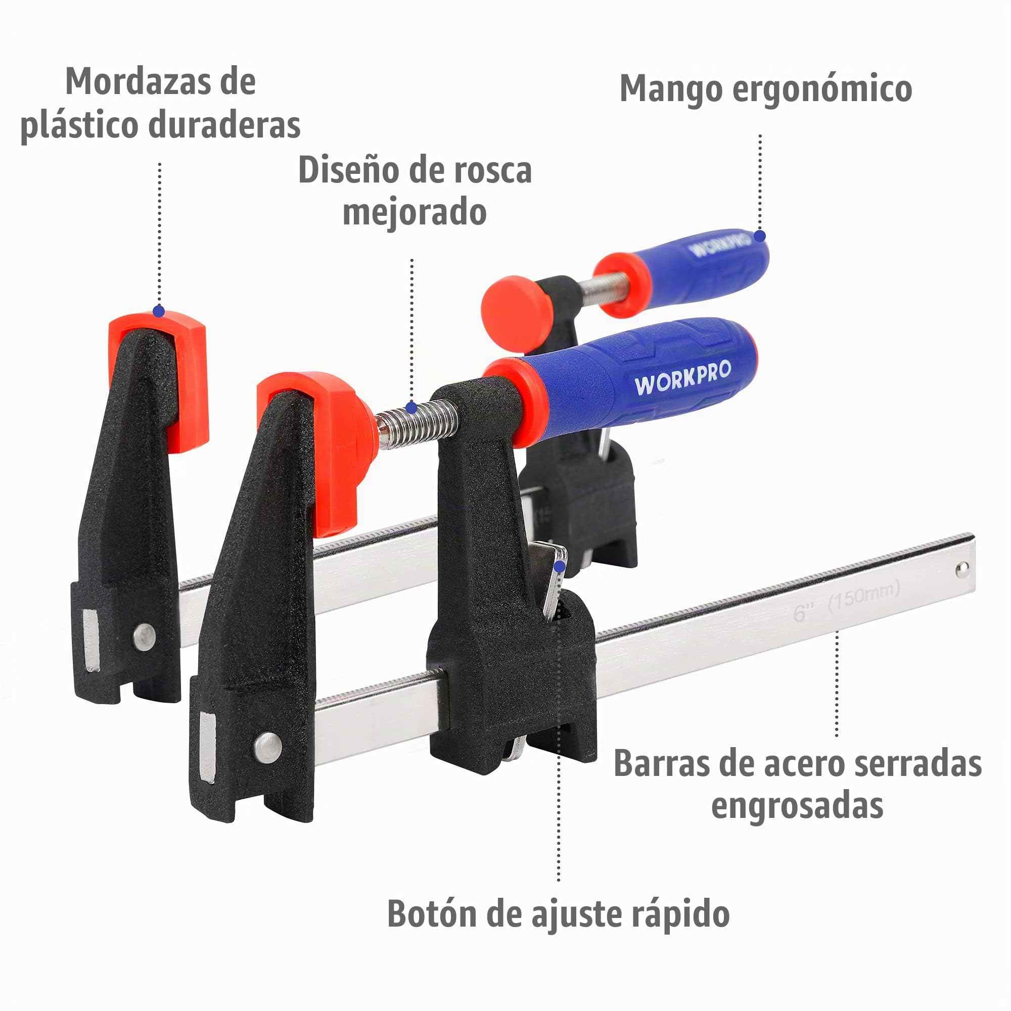 WORKPRO Sargento de Barra 2 Piezas, Juego de Abrazadera de Barra Metálica 300mm, Sargento de Tornillo de Liberación Rápida, Fuerza Máxima de Sujeción 272kg para Carpintería Madera | Sargentos de Tornillo con Liberación Rápida, Fuerza Máxima de Sujeción de