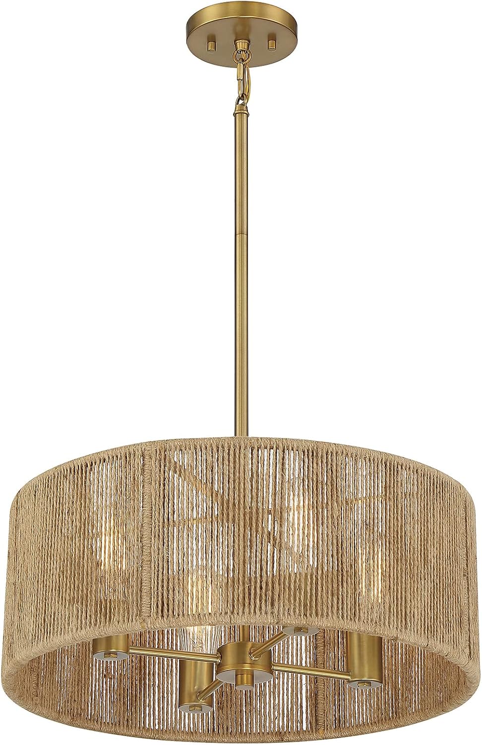 Savoy House 7-1739-4-320 Ashe Bohemian/Eclectic Rope Drum Pendant, 4-Light 240 Total Watts, 8" H x 20" W, Warm Brass