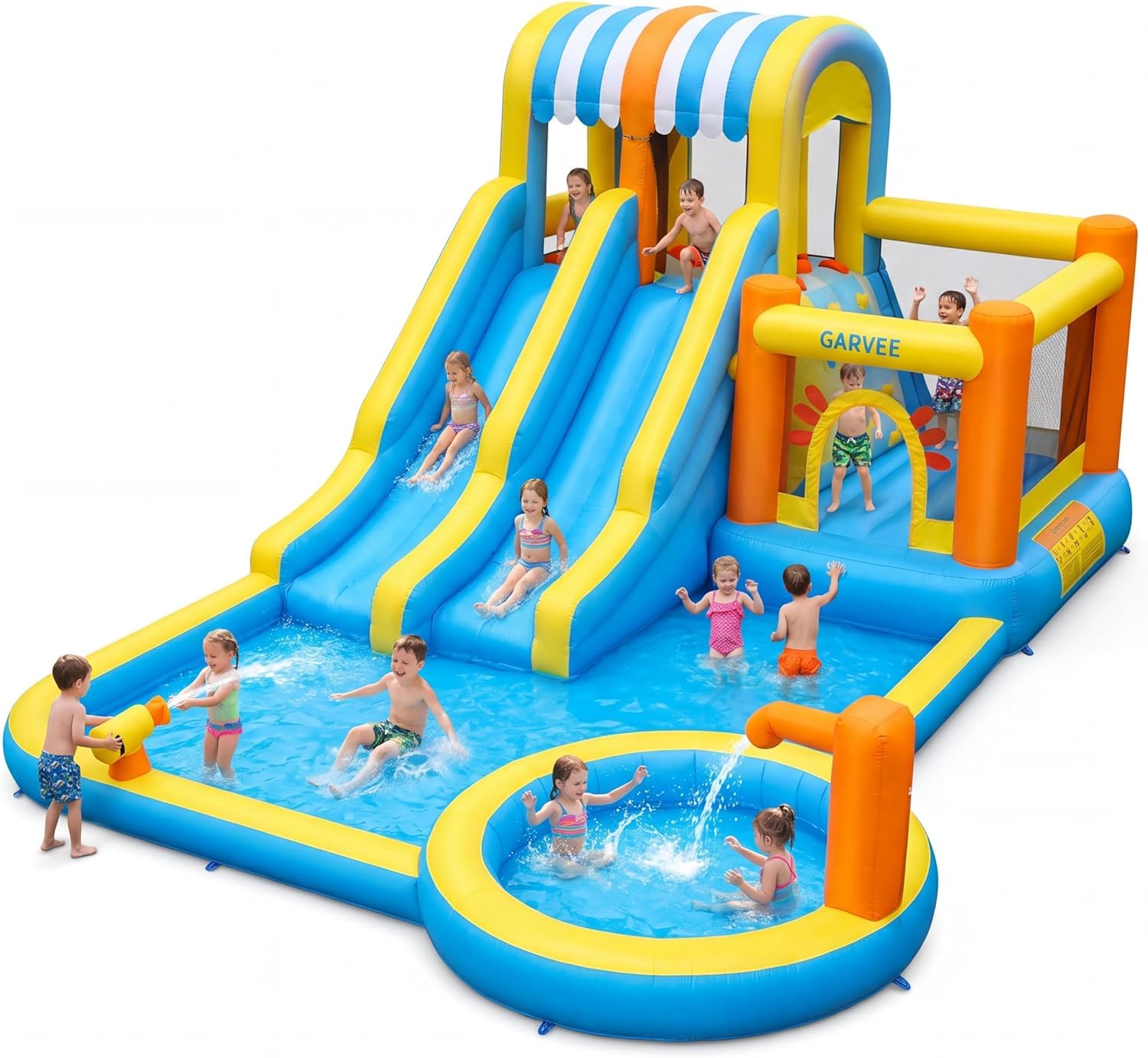 Hüpfburg mit Wasserrutsche, Hüpfburg XXL mit Gebläse, Hüpfburg Outdoor Springen,Wasserpistole,Splash Pool, Rutsche Outdoor, Children's Bouncy Castle for Indoor or Spiele Gartenspiele, Garten Spielzeug