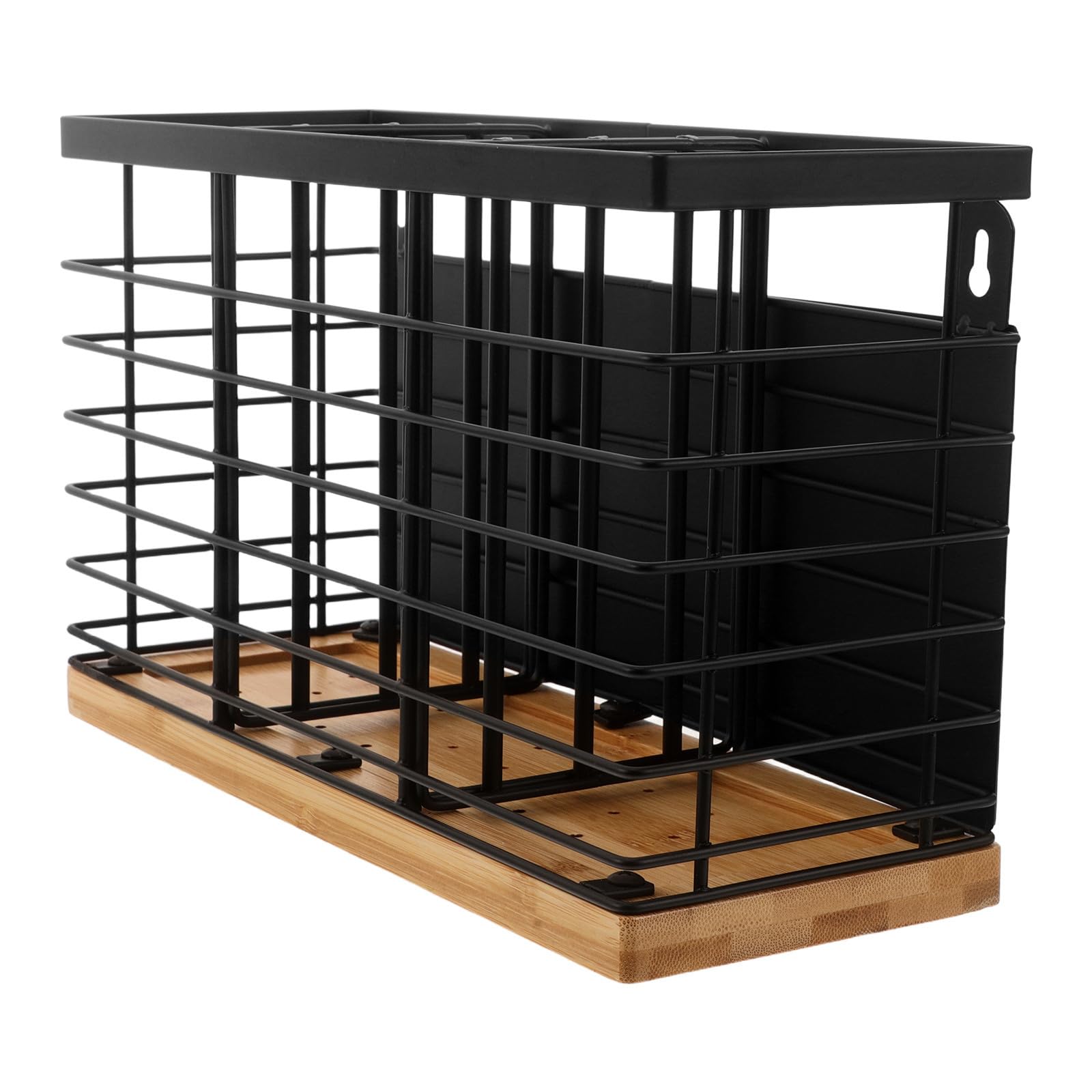 ABOOFAN Panier à Couverts Magnétique Noir en Fer Bois, Style Ferme