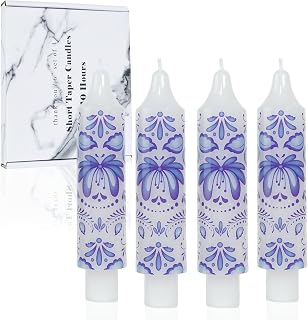Chinoiserie Taper Candles Blue and White Decorative Unscented Floral Taper Candles Bulk for Coworkers Home Decoration Wedding Women-6inch 4pcs
