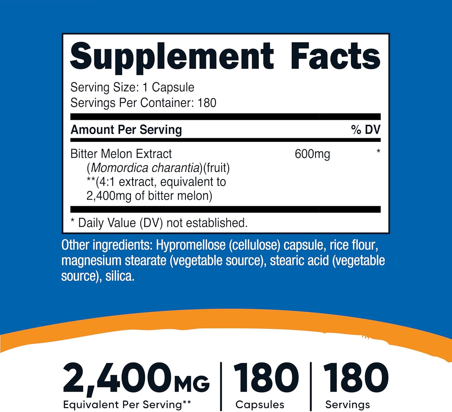 Nutricost Bitter Melon 600mg (2,400mg Equivalent), 180 Capsules - Gluten Free, Non-GMO - Image 2