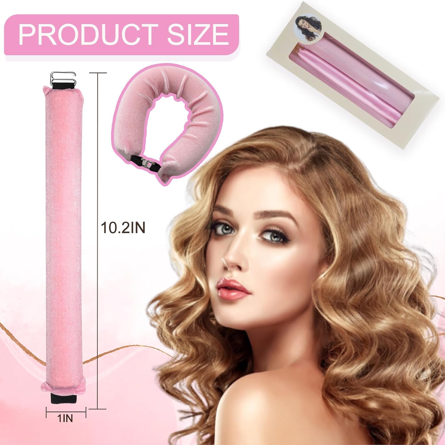 Heatless Curling Rod, 1 Pink 3Pcs, Flexi Rod for All Hair Types, Easy to Use Sleep Curling Ribbon with Hook, Curl Styling Kit for Overnight Hair Curl, Ideal for Travel, Great Gift
