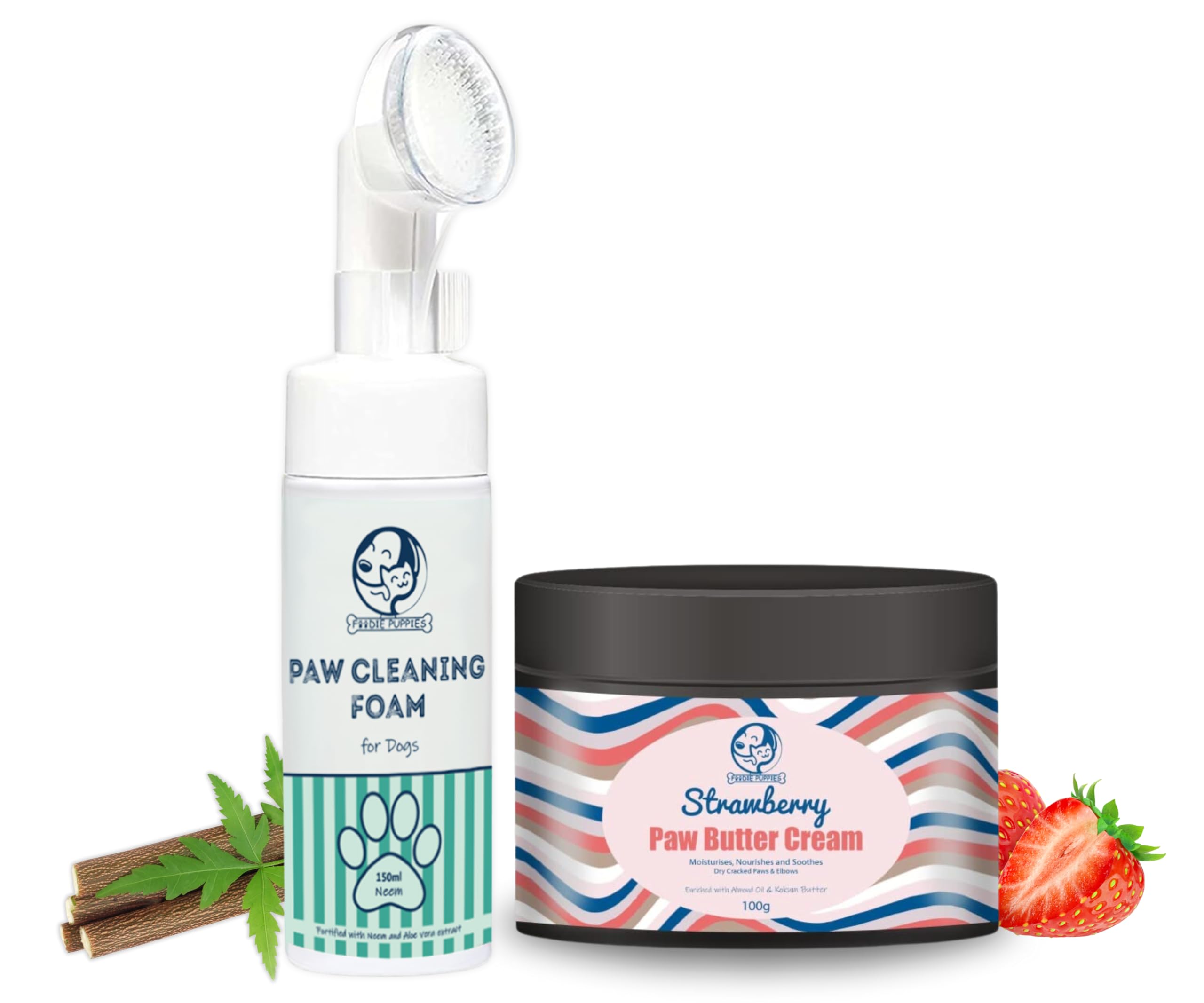 Foodie Puppies Pet Paw Care 2-in-1 Combo of Paw Butter Cream (Lavender, 100gm) and Paw Cleaning Foam (Neem, 150ml) and for Dogs and Puppies | Moisturizes & Softens Dry Chapped Paws | Allergen-Free