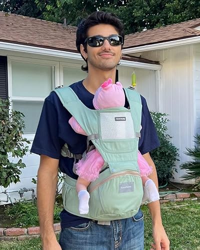 Miniatura 6 de Travel Buddy Portabebés 4 en 1 con asiento de cadera y cabestrillo Tamaño ajustable para papá y mamá Soporte de espalda y lumbar Posición