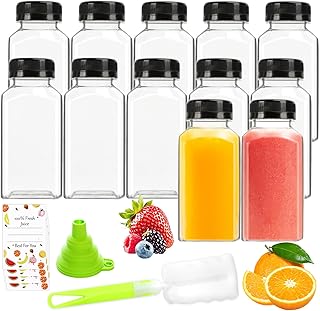 Juice Bottles - 8oz Bottles with Lids, 12 pcs Plastic Juice Containers w...