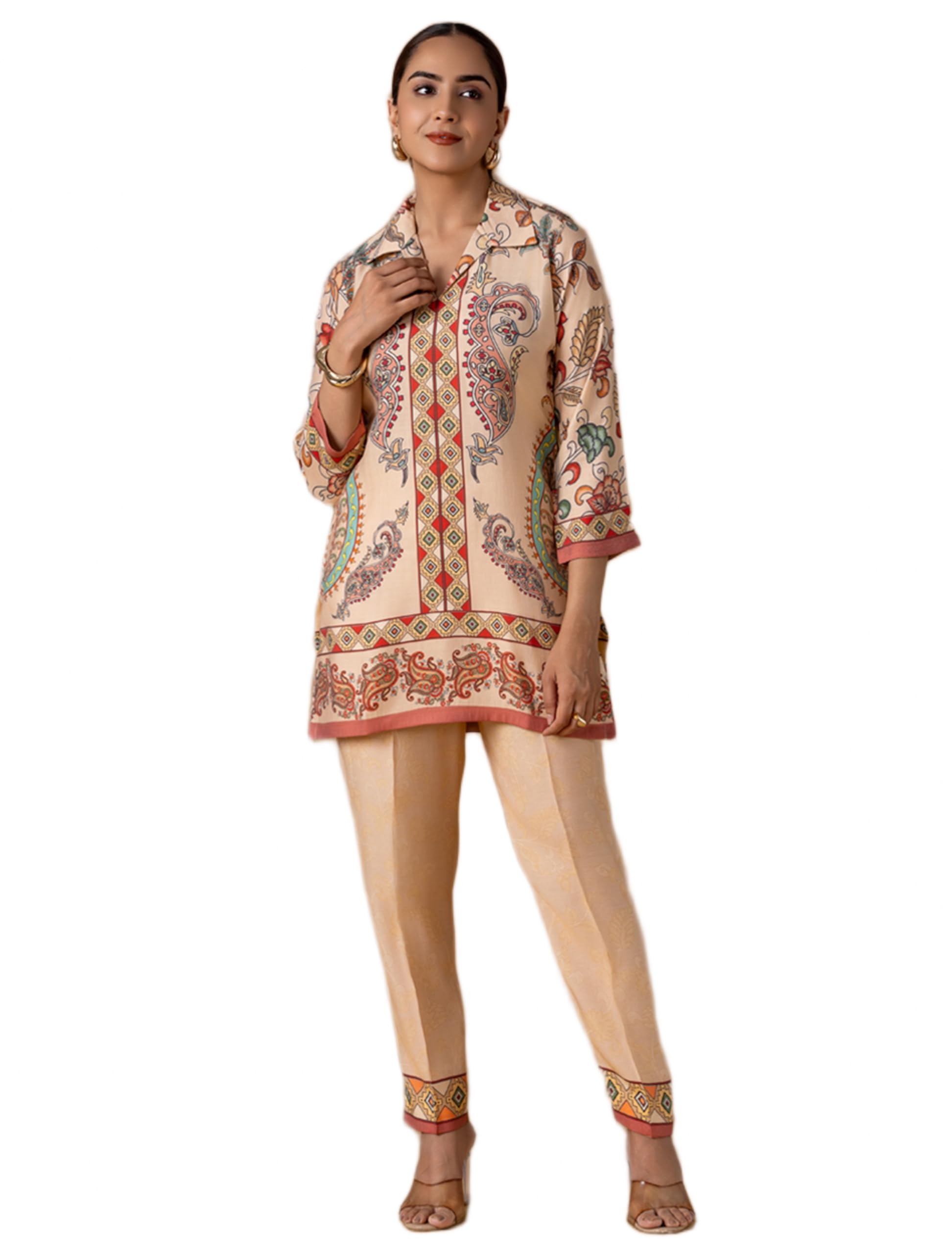 women plus Digitally Printed Viscose Silk Co-Ord Set | Cream |-picture-47