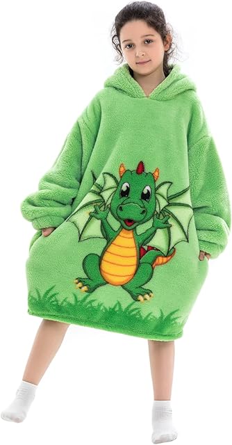 Puimentiua Hoodie Blanket Hoodie Kids Wearable Oversized Hoodie Boys and Girls Fleece Blanket Comfort Fluffy Hooded Sweatshirt with Pocket(yunyi)