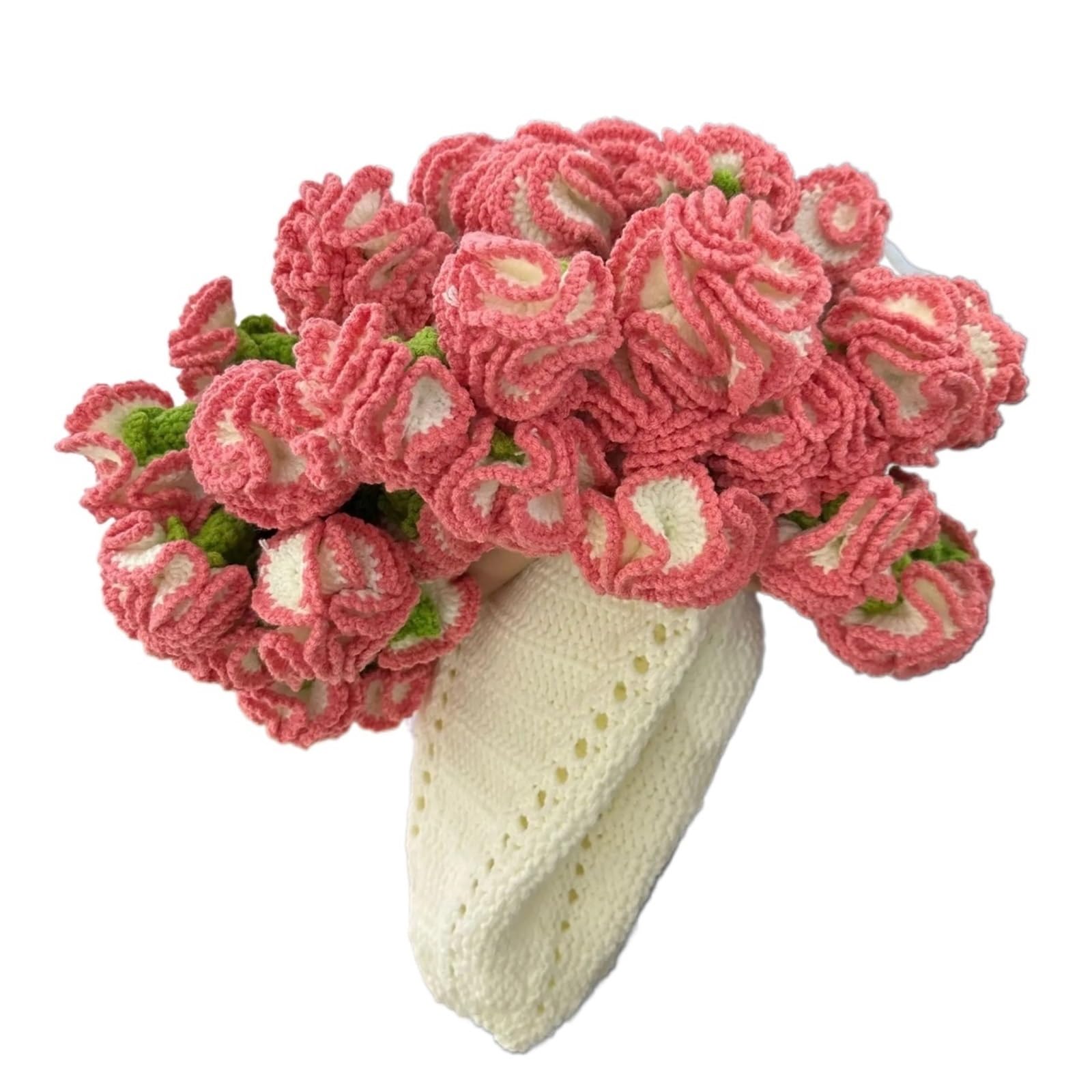 TRRYUIP Bouquet Blanket Creative 60/80/110cm Rose Bouquet Blankets Crocheted Flower Blanket(Color-01,60cm)