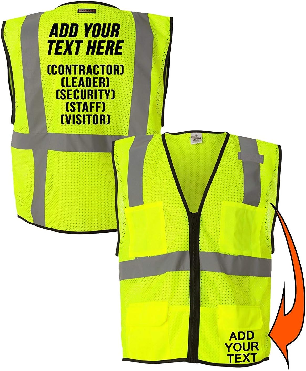 Customized Reflective Safety Mesh Vest Personalized High Visibility Zipper Vest