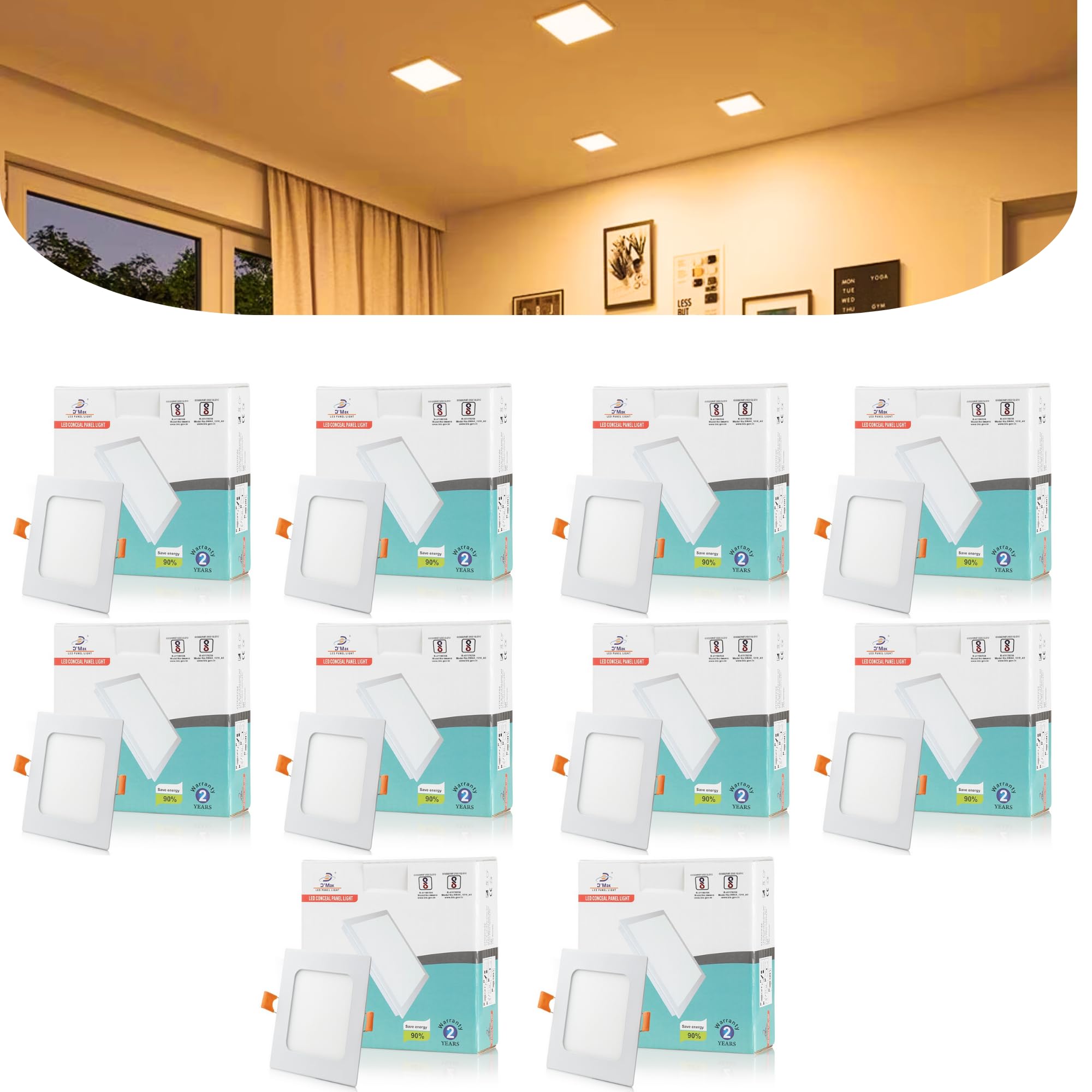 D’Mak™ 12 Watt LED Square False Ceiling/Recessed Panel Light for POP (Warm White (Yellow), Pack of 10)-image-25