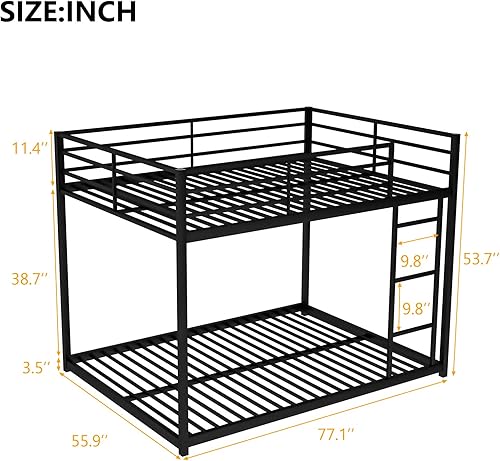 Miniatura 2 de i-POOK Litera de tamaño matrimonial sobre matrimonial, marco de cama de metal resistente con escalera, literas de tamaño matrimonial sobre