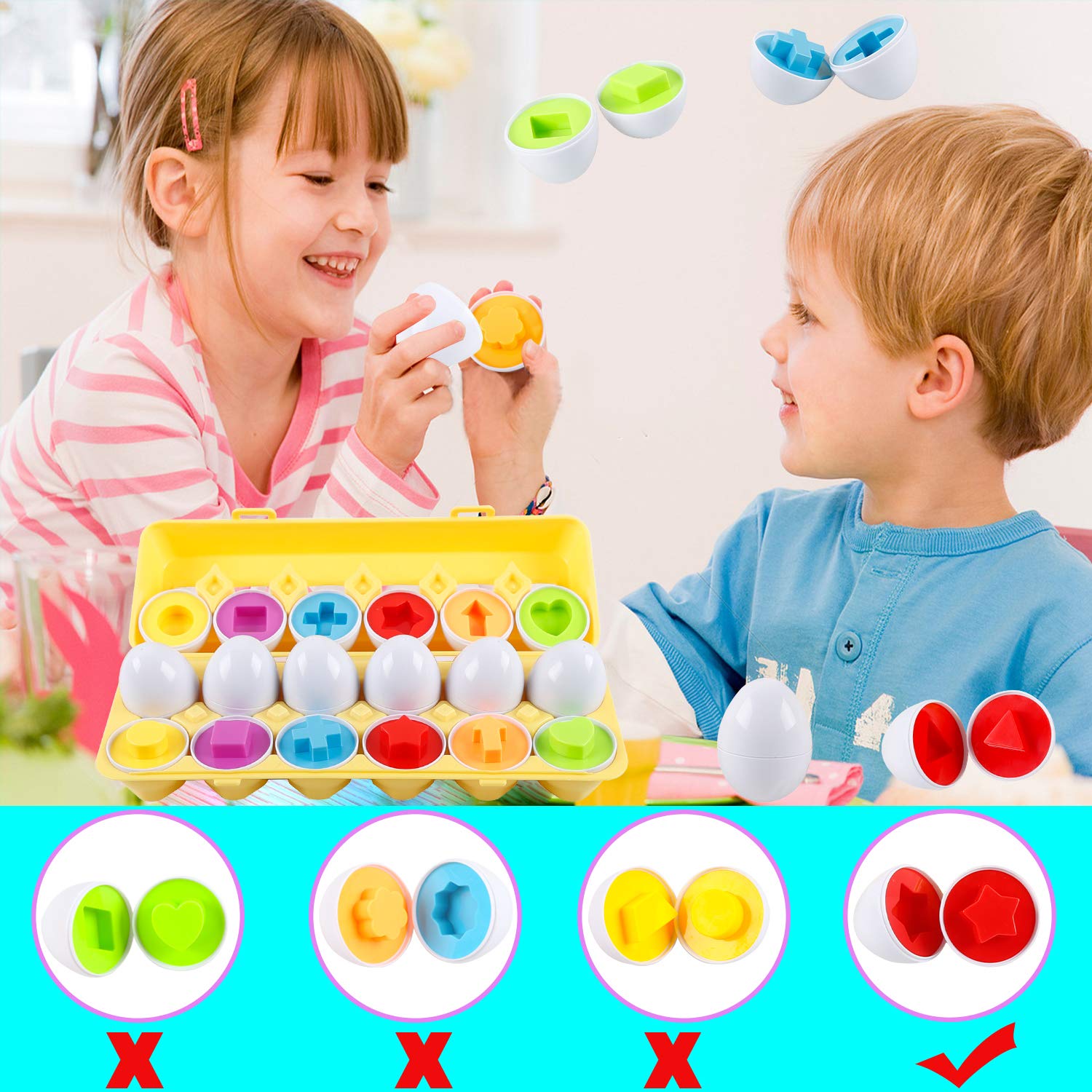 Taozoey Ostereier-Spielzeug – 12-teilig, Farb- Und Formerkennung, Montessori-Lernspielzeug Für Kinder