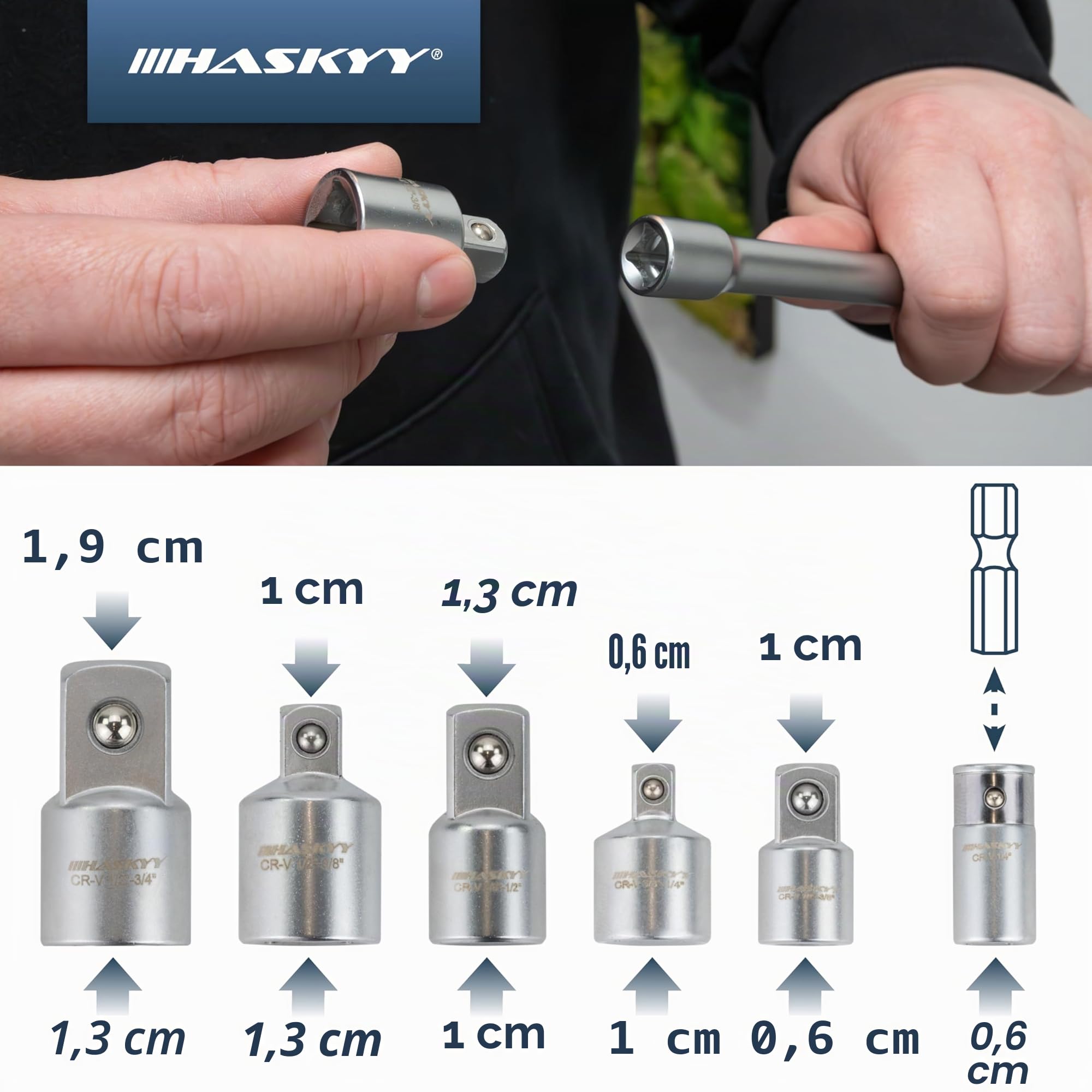HASKYY Kit di prolunga per chiave a bussola 1/4 3/8 1/2" cricchetto a cricchetto adattatore di estensione per giunto cardanico set dado