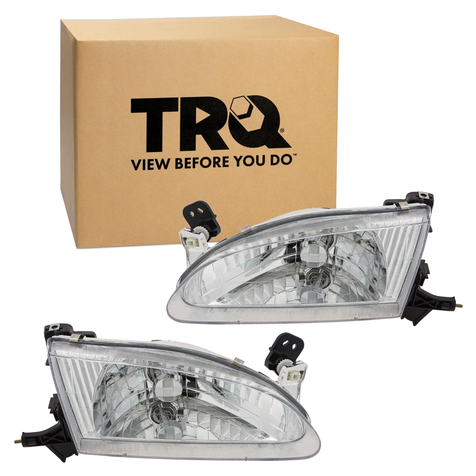 TRQ 2 Piece Headlight Assembly Set Driver &amp; Passenger Side Compatible with 1998-2000 Toyota Corolla TO2502121 TO2503121