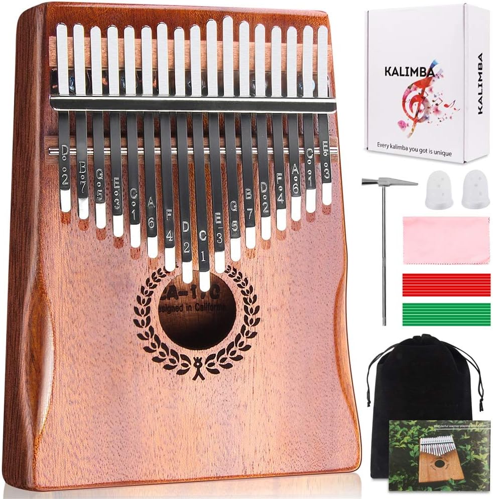 Kalimba 17 Keys Thumb Piano, Easy to Learn Portable Musical Instrument Gifts for Kids Adult Beginners with Tuning Hammer and Study Instruction. Known as Mbira, Wood Finger Piano