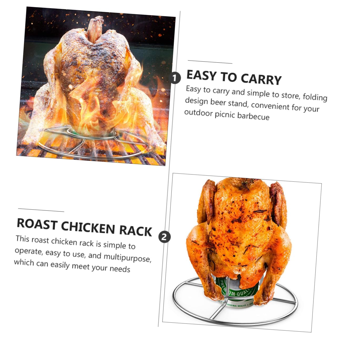 ifundom 2 Set Portabirra alla Griglia Portatile Caldo Maglia Barbecue Rastrelliere in Acciaio Inossidabile Ripiano per Arrostire Il Pollo Supporto di Pollo Arrosto Argento 2 Pezzi*2