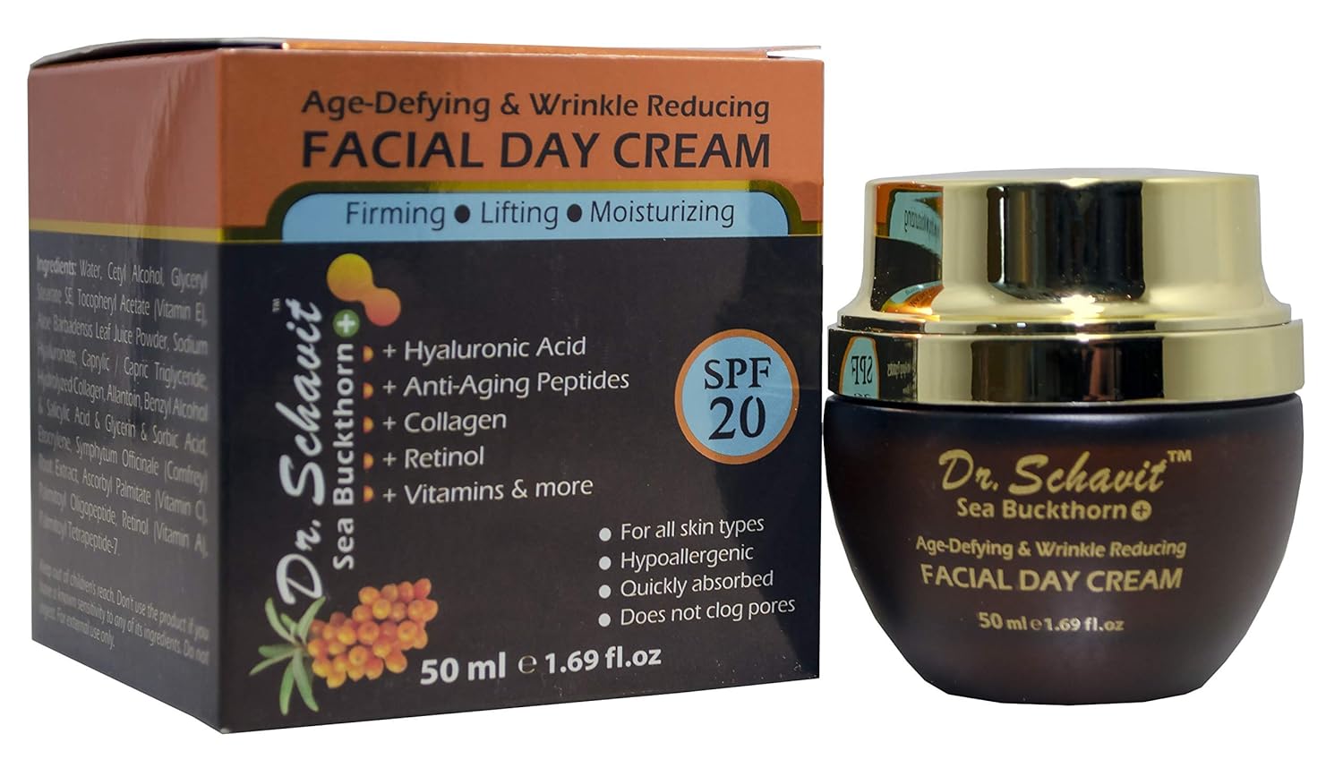Sea Buckthorn+ Age-Defying & Wrinkle Reducing Day Cream – Collagen Retinol Anti Wrinkle Face Cream SPF 20 – Wrinkle Repair Day Cream Moisturizer Protects and Hydrates Skin 1.7 oz