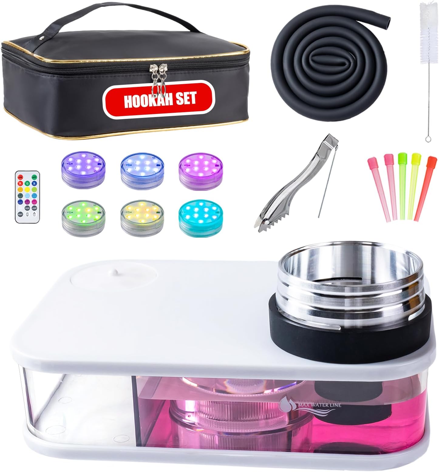 Hookah Box – Premium Portable Travel Hookah Set with LED Lights, Perfect for Parties and Outdoor Adventures(White)