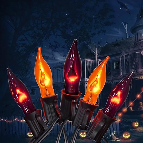 Miniatura 9 de PASUTO Luces de Halloween naranjas y moradas, tira de luces de llama parpadeante, 12.8 pies, para interiores y exteriores, luces de Halloween C7,