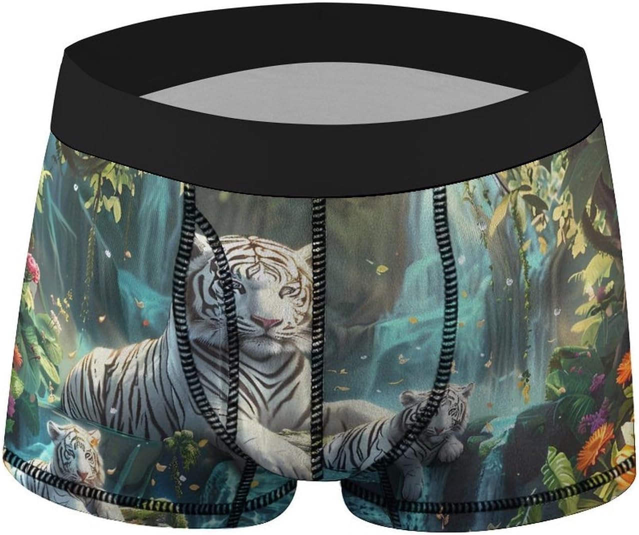 White Tiger Waterfalls Novelty Men's Trunks Soft Breathable Underwear Patterned Stretch Briefs