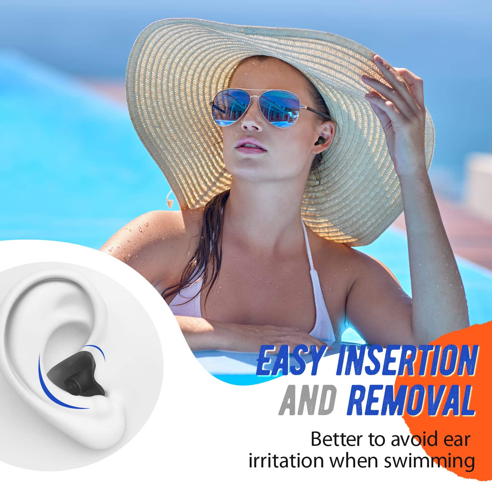 Bouchons D'Oreille Natation Eargrace - 3 Paires Silicone Réutilisables Étanchés Bleu