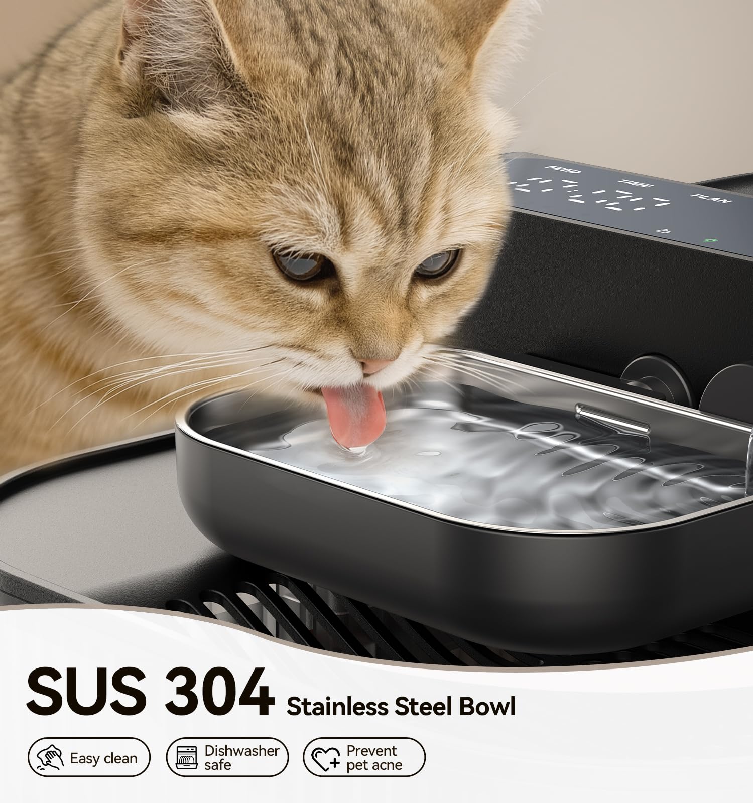 Cat Water Fountain – Filter-Free/Wastewater Separation/Pumpless FEELNEEDY Wireless Water Fountain Cats & Dogs,Stainless Steel Bowl,Fontaine Pour Chat,Water Fountain Indoor Cat Battery Operated, Black — view 5