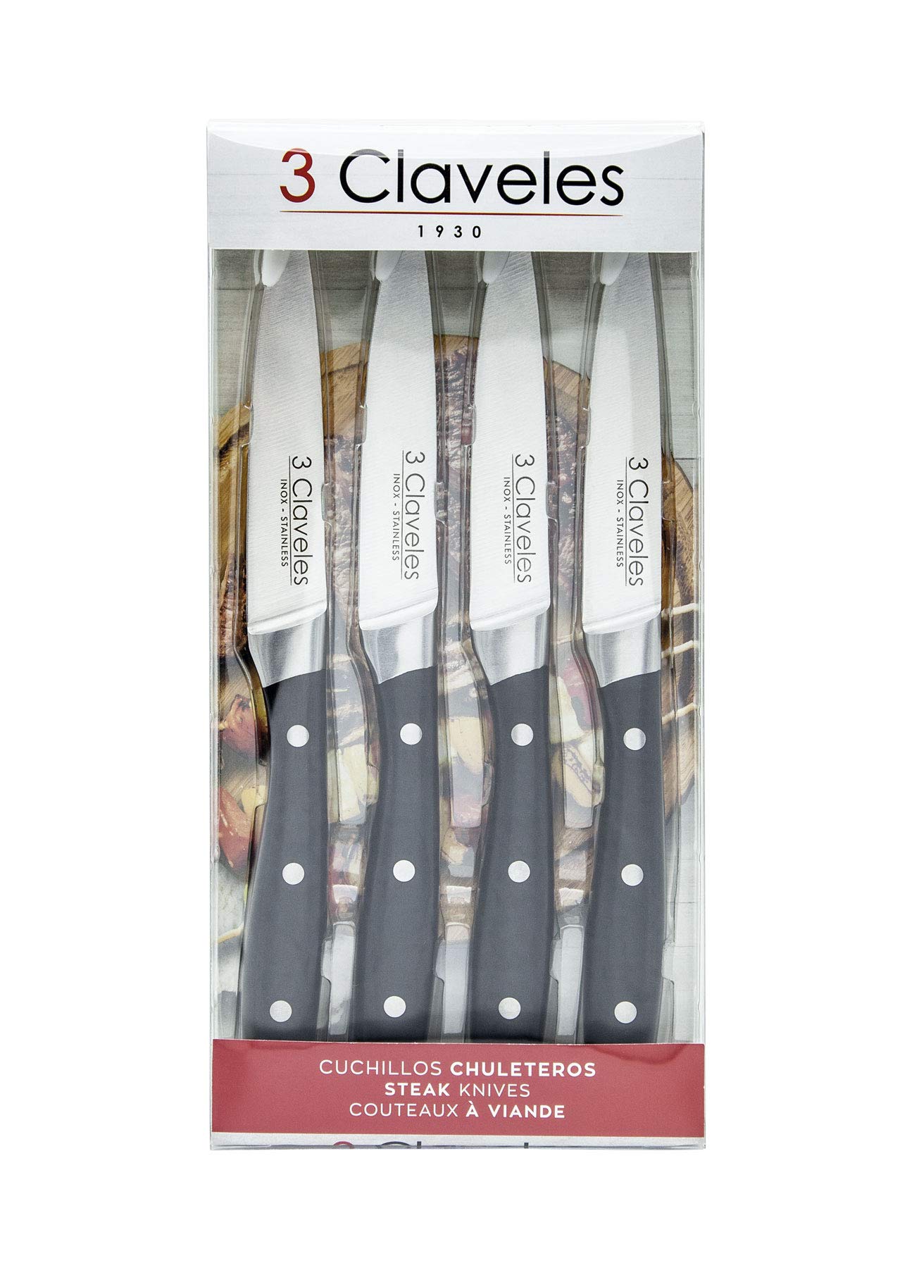3 Claveles Professional Steak Knife Set, Dishwasher Safe Kitchen Utensils Set with ABS Handle