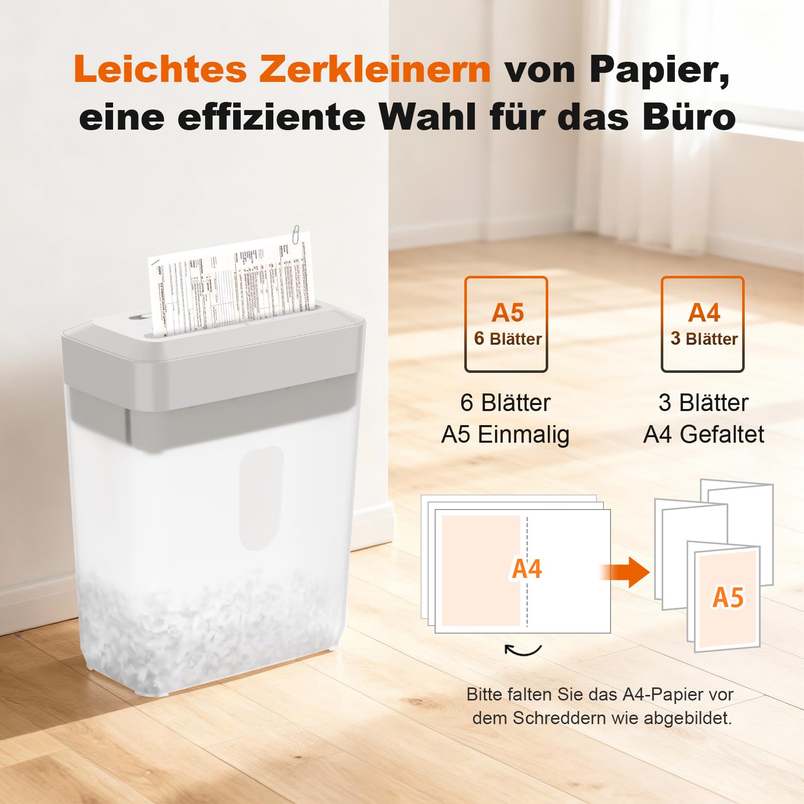 Bonsaii Aktenvernichter, 6 Blatt (A5) Kreuzschnitt, P-4 Hochsicherheit mit 6L Behälter, für Papier, Kreditkarten, Büro- & Heftklammern, C292-A