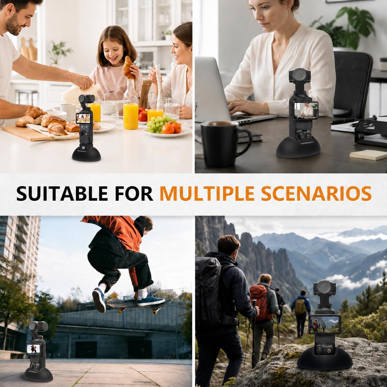 Silicone Stand Base for DJI Osmo Pocket 4/3, Non-Slip Desktop Support Mount with Charging Port Access, Lightweight Portable Camera Holder for Vlogging and Live Streaming Black