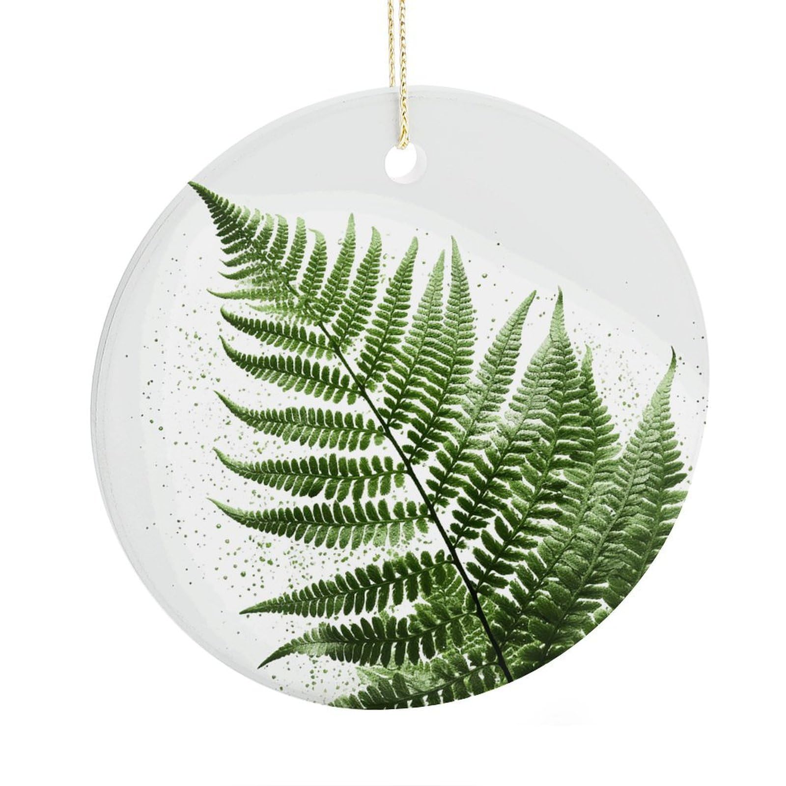 Fekiloot Style Natural Plant Silhouette Fern Leaf Christmas Ornaments 2.9 Inch Round Ceramic Ornament Keepsake Thank You Gifts For Office, Room, Home - Holiday Present Ideas