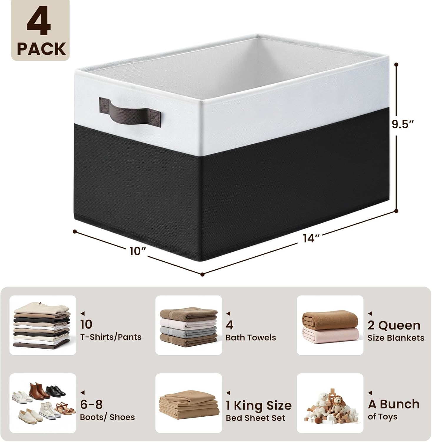 Criusia Large Storage Bins for Shelves 4 Pack, Closet Storage Baskets for Clothes Blanket Beddings Towels, Collapsible Fabric Closet Organizer Bins with Handles/ Laundry Room Organization