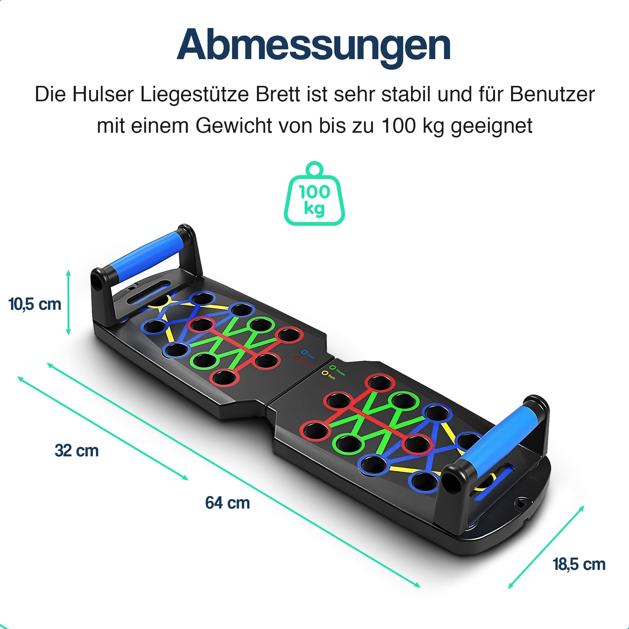 Hulser Liegestütze Brett - 14 in 1 - Faltbares Liegestütz-Brett - Push-up board für Krafttraining - Liegestütz-Griffe für Effektive Liegestützen